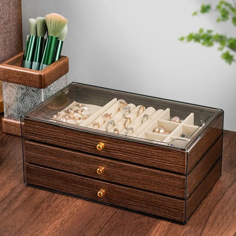 HeritageBox™ — 3-Drawer Wooden Jewelry Organizer with Clear Display Lid / Display, Protect, and Organize Your Entire Jewelry Collection in One Elegant Piece!